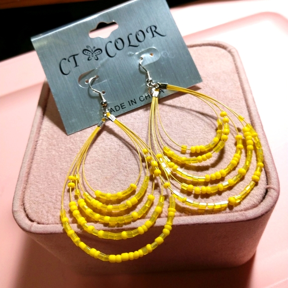 CT Color Jewelry - 🎯.🎯Yellow Beaded Earrings Dangling French Wires 3" NWT